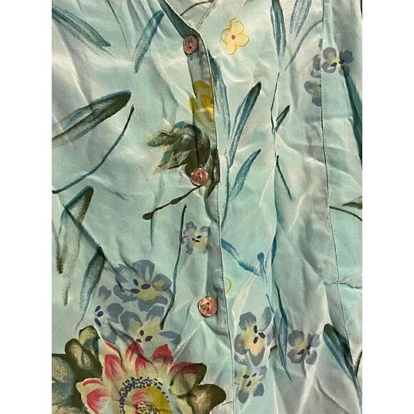 Saks Fifth Avenue Vintage Floral V-Neck Blouse Blue Quarter Length Sleeve Size M - Picture 3 of 4